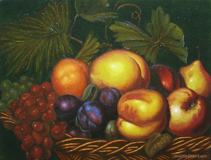 Caravaggio: Still Life with Fruit on a Stone Ledge Transcription Landscape Oil Painting