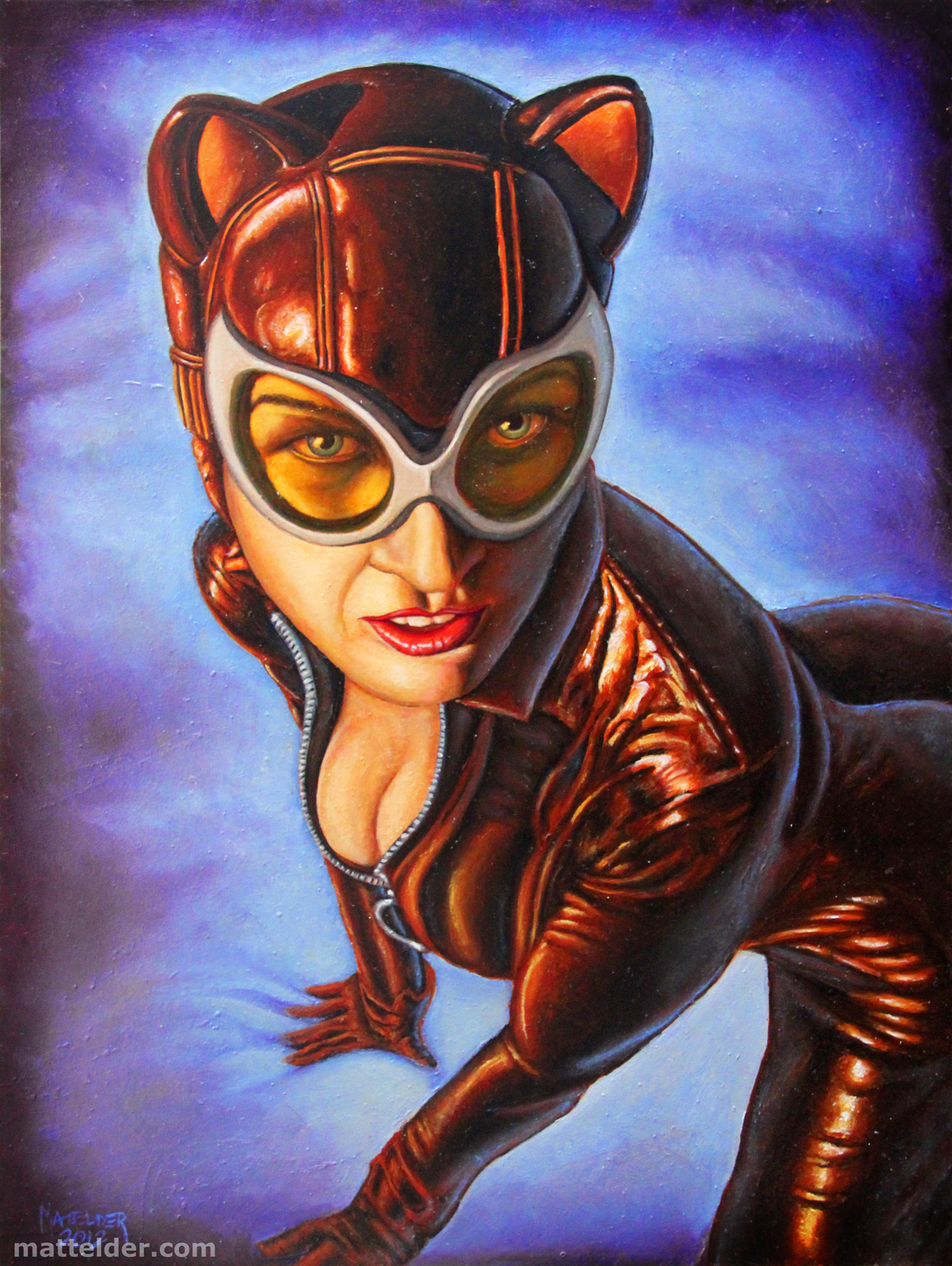 Catwoman Crouching 01 Portrait Oil Painting