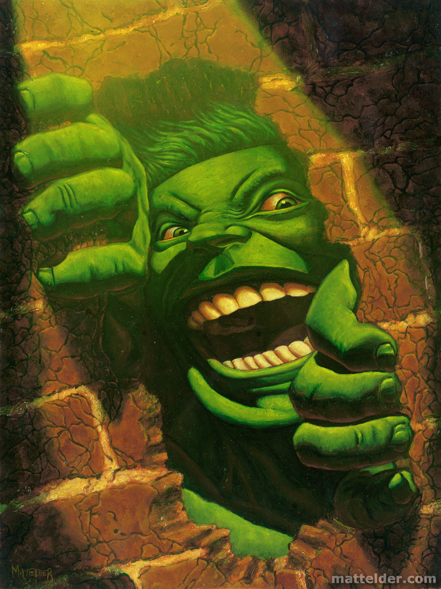 Hulk Smash Brick Wall Oil Portrait Painting