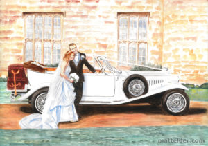 Wedding Couple Car Leeds Castle - Wedding Painting (watercolour)